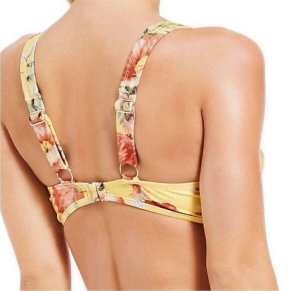 CHELSEA & VIOLET Yellow Floral Bikini Top Size Small Bohemian Padded - Picture 2 of 8